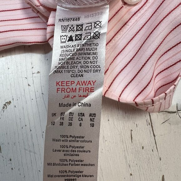 Pretty Little Thing Shirt Button Up 6 Pink Burgandy Crop Pinstripe Fitted Y2K - Picture 12 of 13
